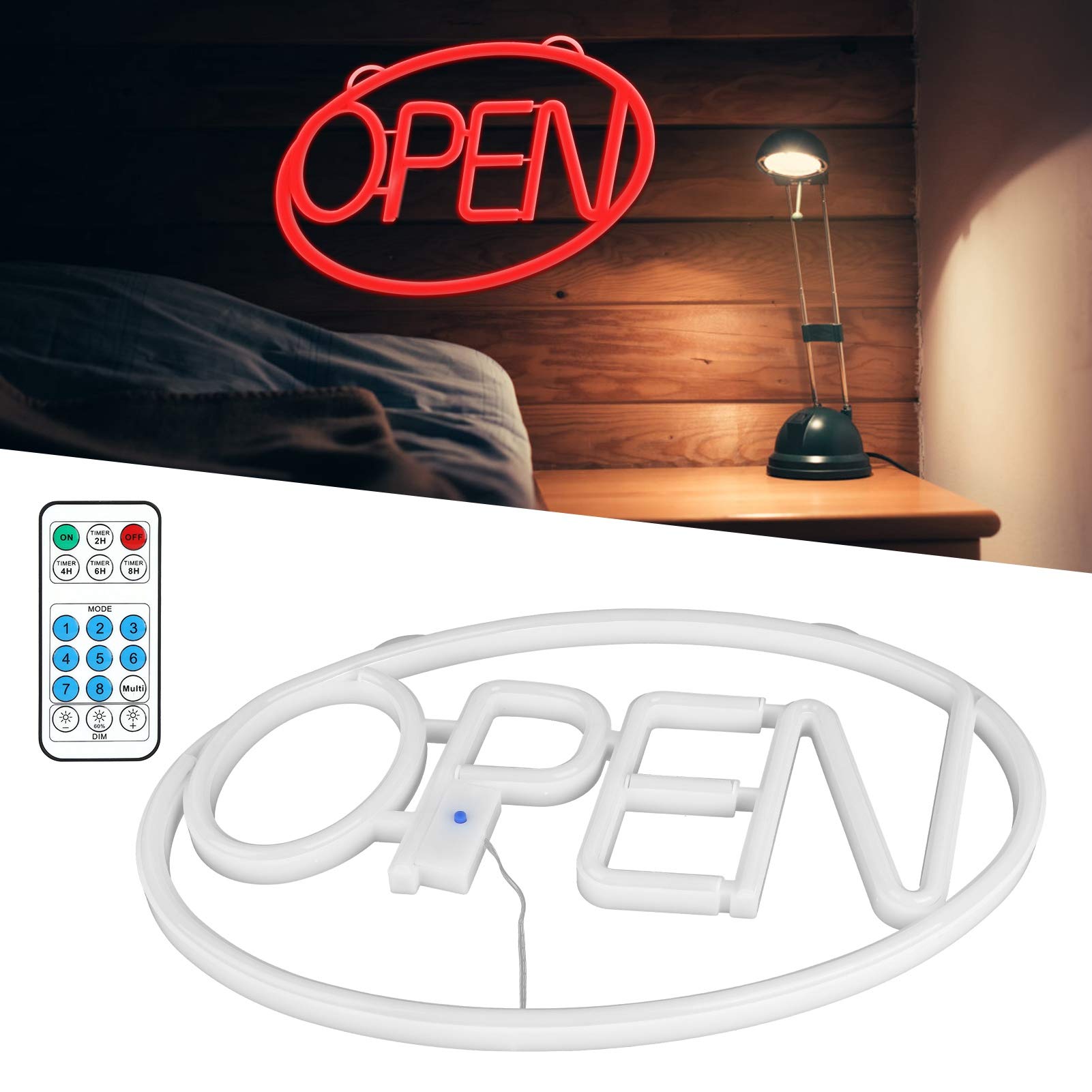 Letrero de neón abierto para empresas, 12 modos de luz USB, batería, letreros colgantes iluminados, pantallas con control remoto para empresas, paredes, tiendas, hoteles, decoración de bares
