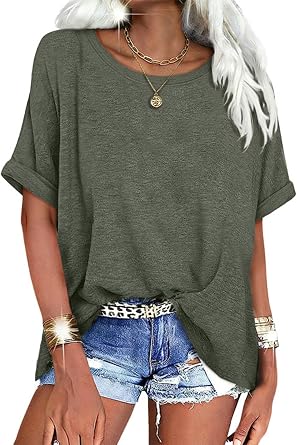 UNCLECAT Womens Oversized Round Neck Shirts Summer Casual Loose Tops 2026 Short Sleeve Workout T-Shirts