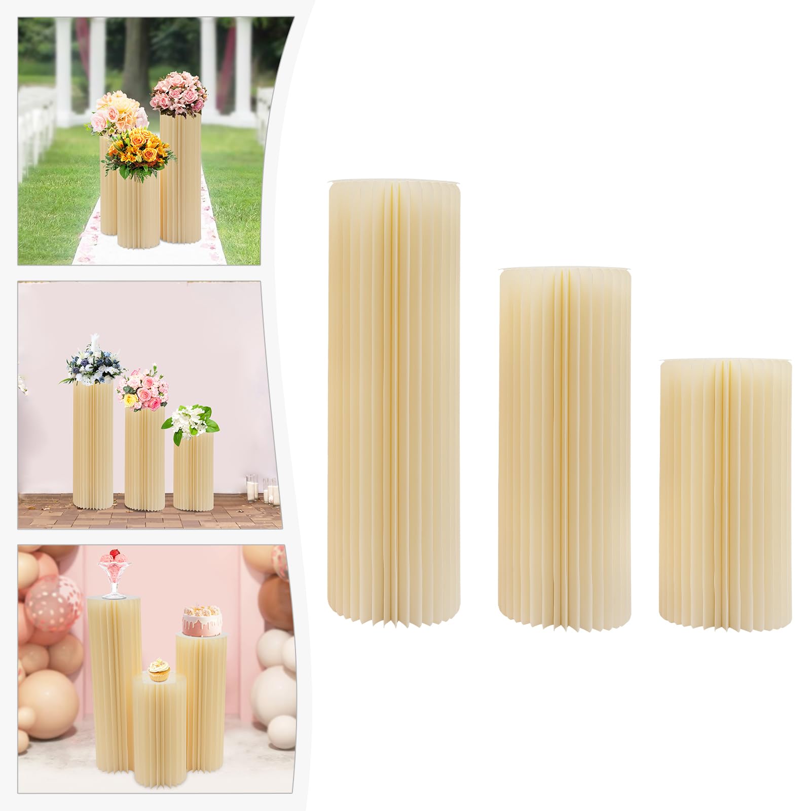 Colonna, pieghevole, in cartone, per matrimoni, feste, festival, 3 pezzi (1 x 60 + 80 + 100 cm)
