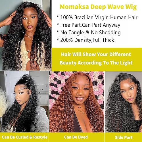 Miniatura 14 de Pelucas de cabello humano ondulado profundo con encaje frontal HD de 13 x 4 pulgadas, peluca de cabello humano rizado de densidad 200 para mujer