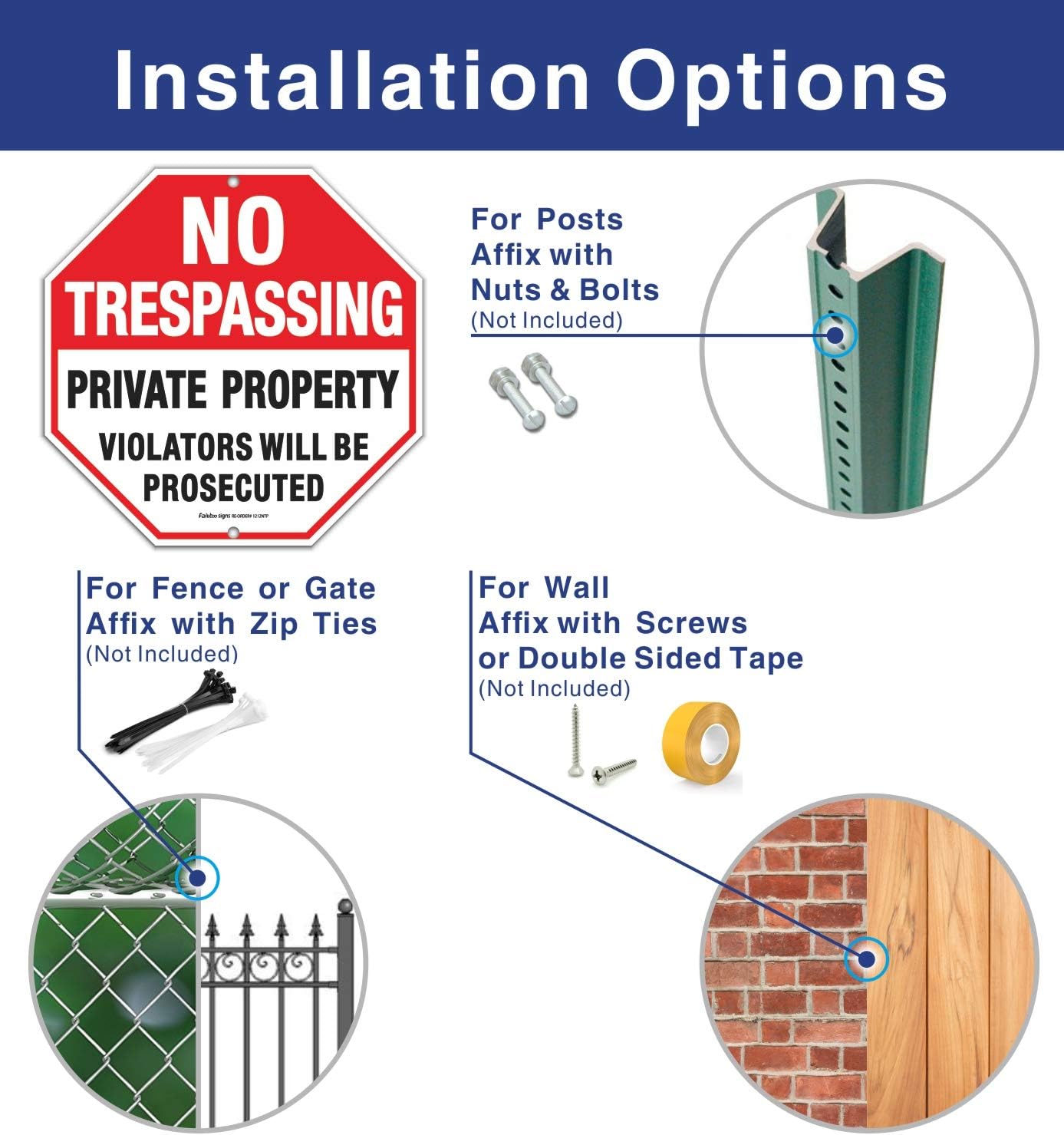 Faittoo 4 Pack 12 x 12 Inches Octagon Heavy Duty Aluminum No Trespassing Signs, Private Property Violators Will Be Prosecuted, Red, Reflective, Easy to Mount, Weather Resistant