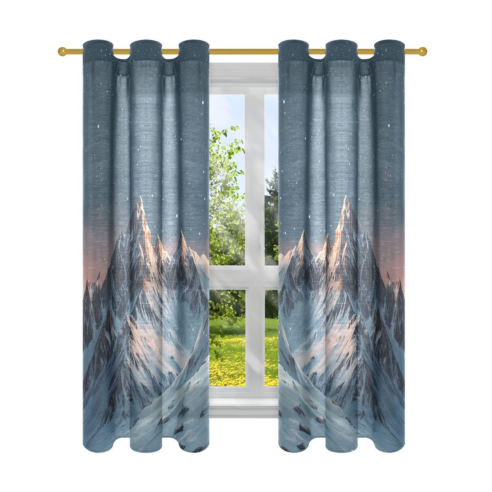 Rideaux longs pour chambre à coucher motif montagnes drapé décoratif salon 160 cm