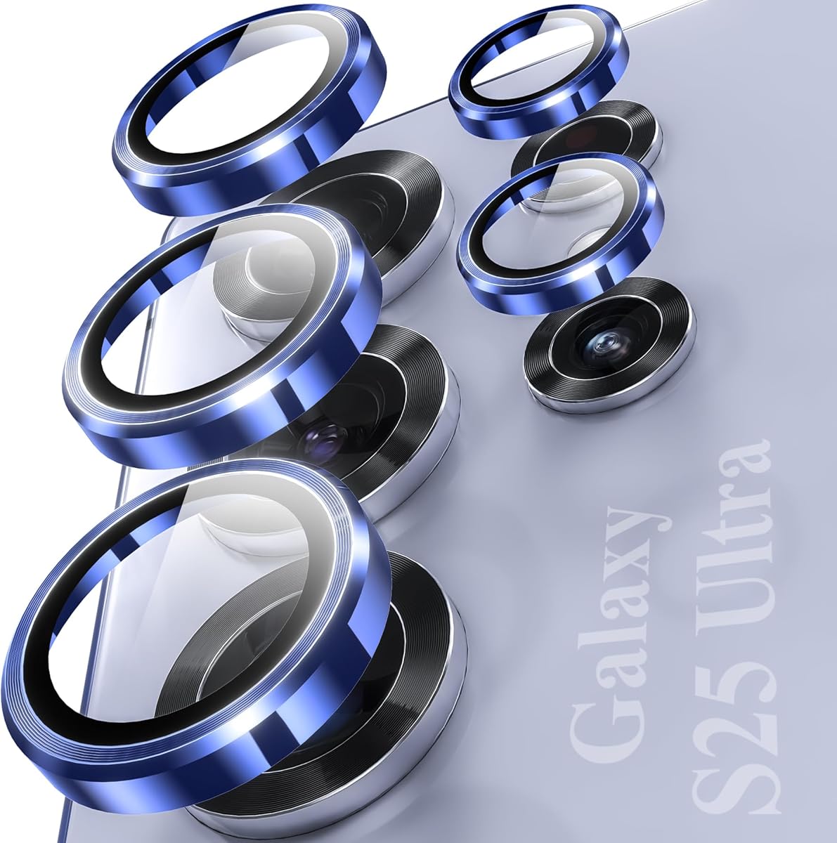 YWXTW Camera Lens Protector for Samsung Galaxy S25 Ultra, [5X Stronger] Individual Metal Ring Tempered Glass Camera Screen Protector for S25 Ultra Accessories, Anti Scratch, 1 Set (Titanium Blue)
