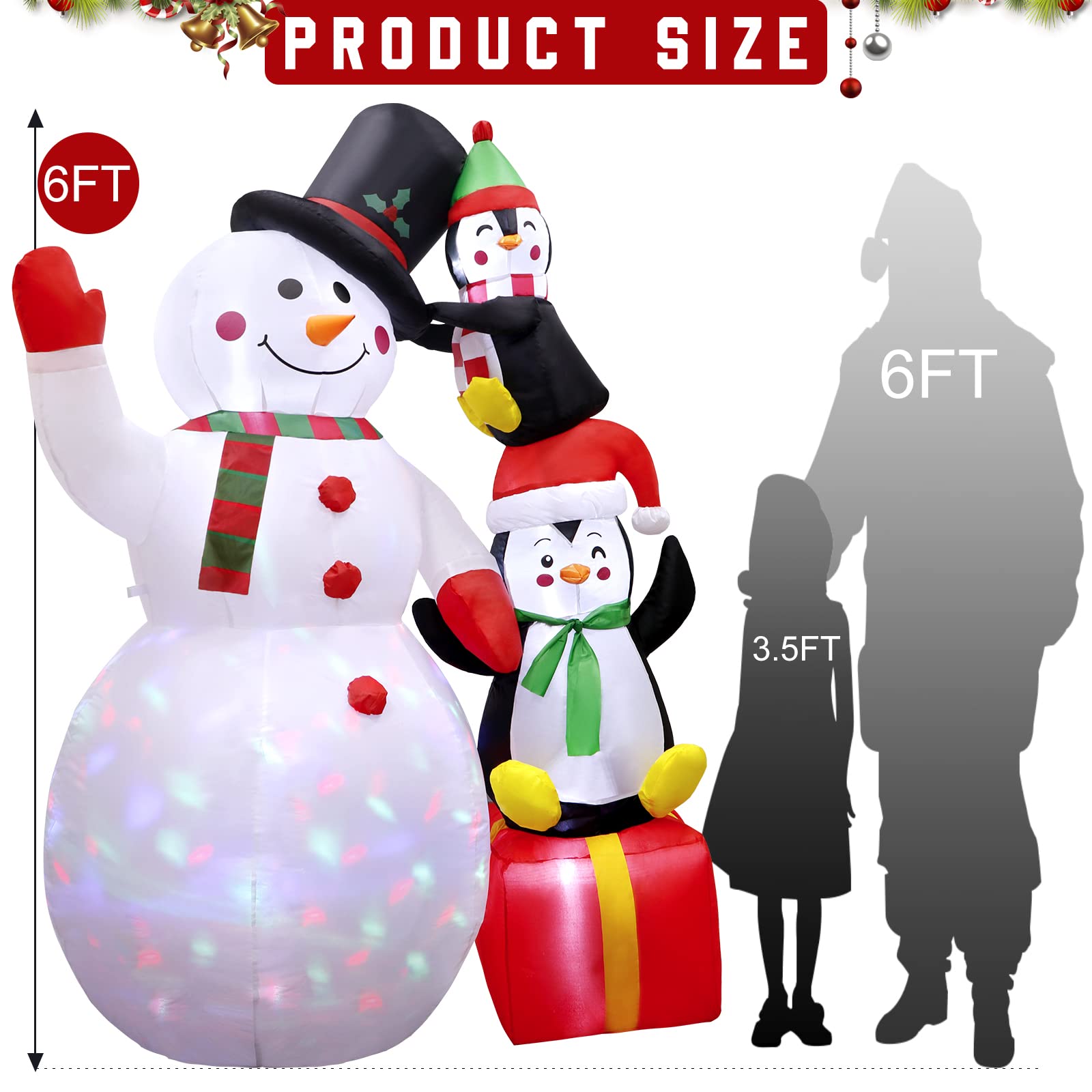 OurWarm Decorazione all'aperto gonfiabile del pupazzo di neve di Natale di 6FT con 2 pinguini