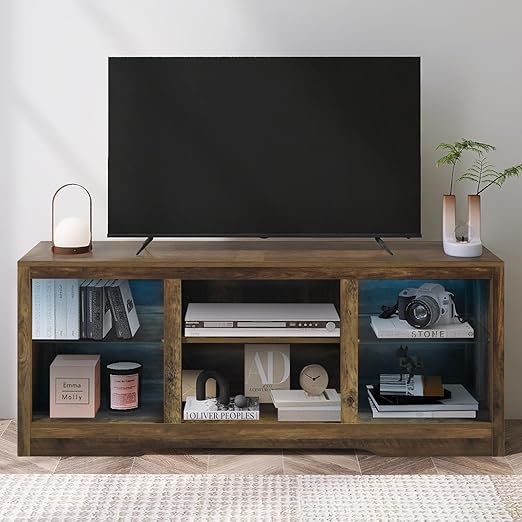 ENSTVER 58" TV Stand with LED Lights, Media Entertainment