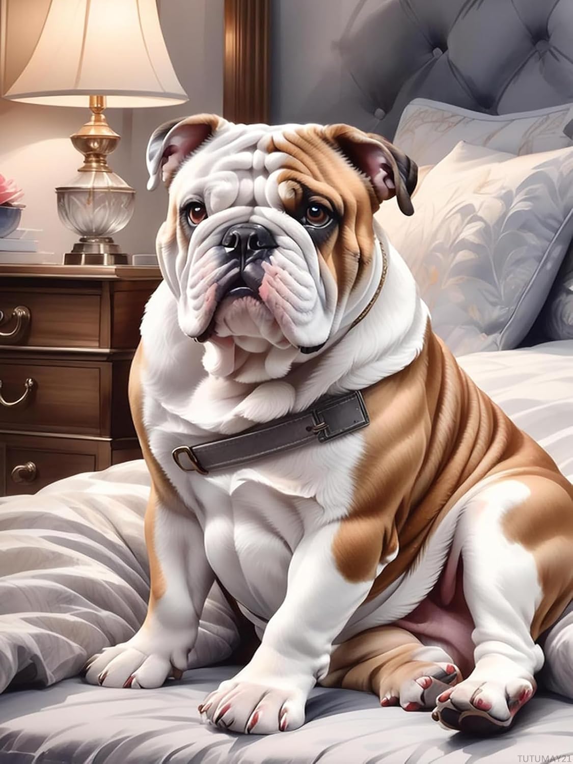 Christmas Gift English Bulldog Dog Diamond Painting Kits for Adults, Diamond Art Full Drill, Dog Crystal Rhinestone Embroidery Craft Kits for Home Wall Decor for New Year Valentine's Day 12x16 inch