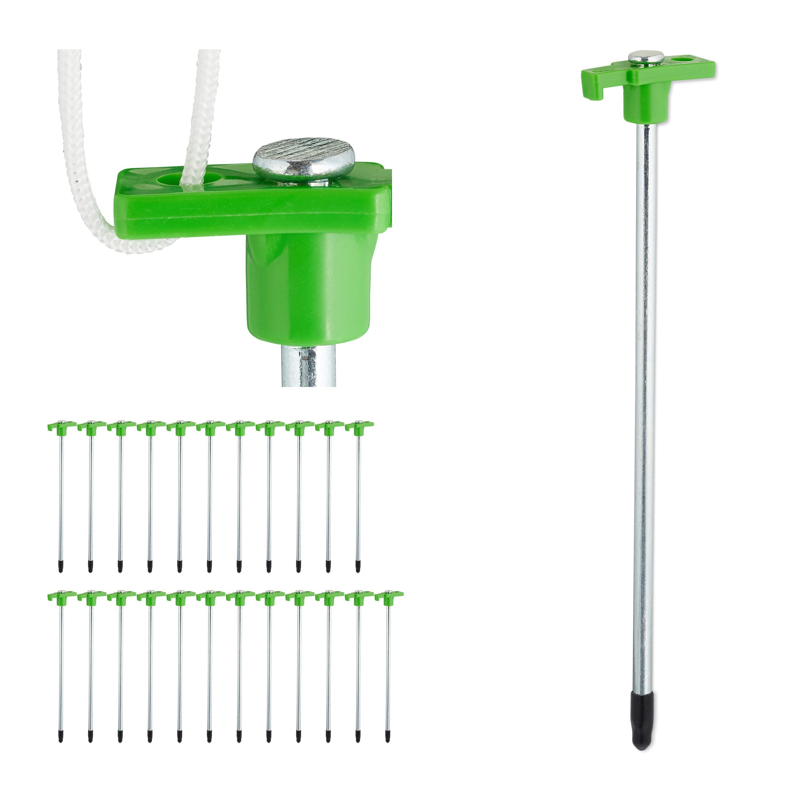 Piquets de fixation Relaxdays en acier vert clair de 25 cm pour sols durs x24