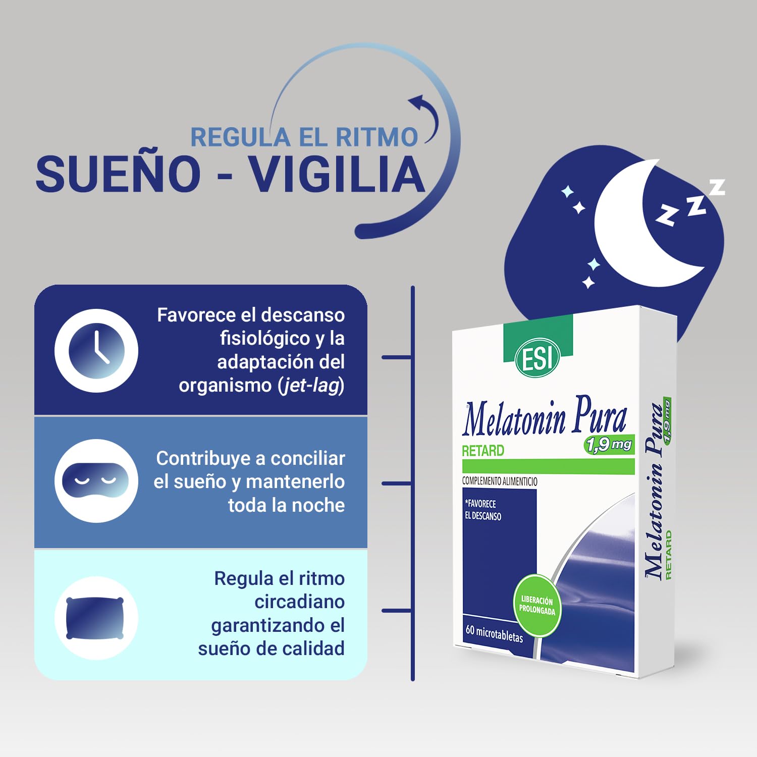 Melatonina Retard 1,9 mg – Liberación Gradual para un Sueño Reparador – Regula el Ritmo Circadiano y Jet Lag – Descanso Óptimo Toda la Noche – 60 Microtabletas Veganas (1)
