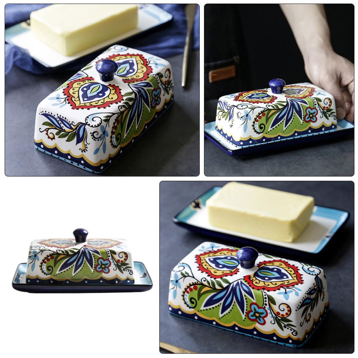 Beurrier Rectangulaire Couvercle Style Vintage, 250g en Céramique