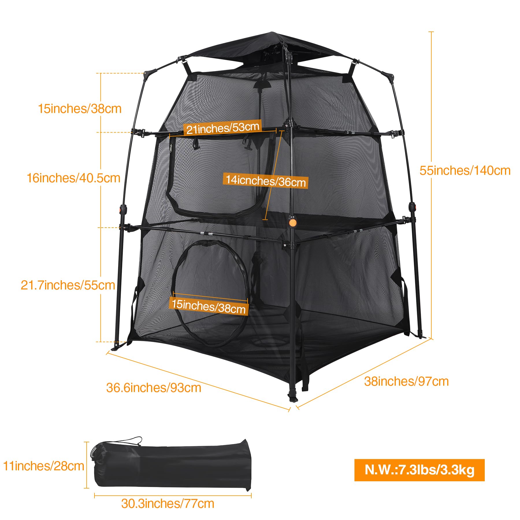 Domaker Cat Enclosure Kitten and Cat Playpen for Indoor,Portable and Foldable 3 Tier Cat Cage,Cat Tower Tent with Removable Sunshade,Black