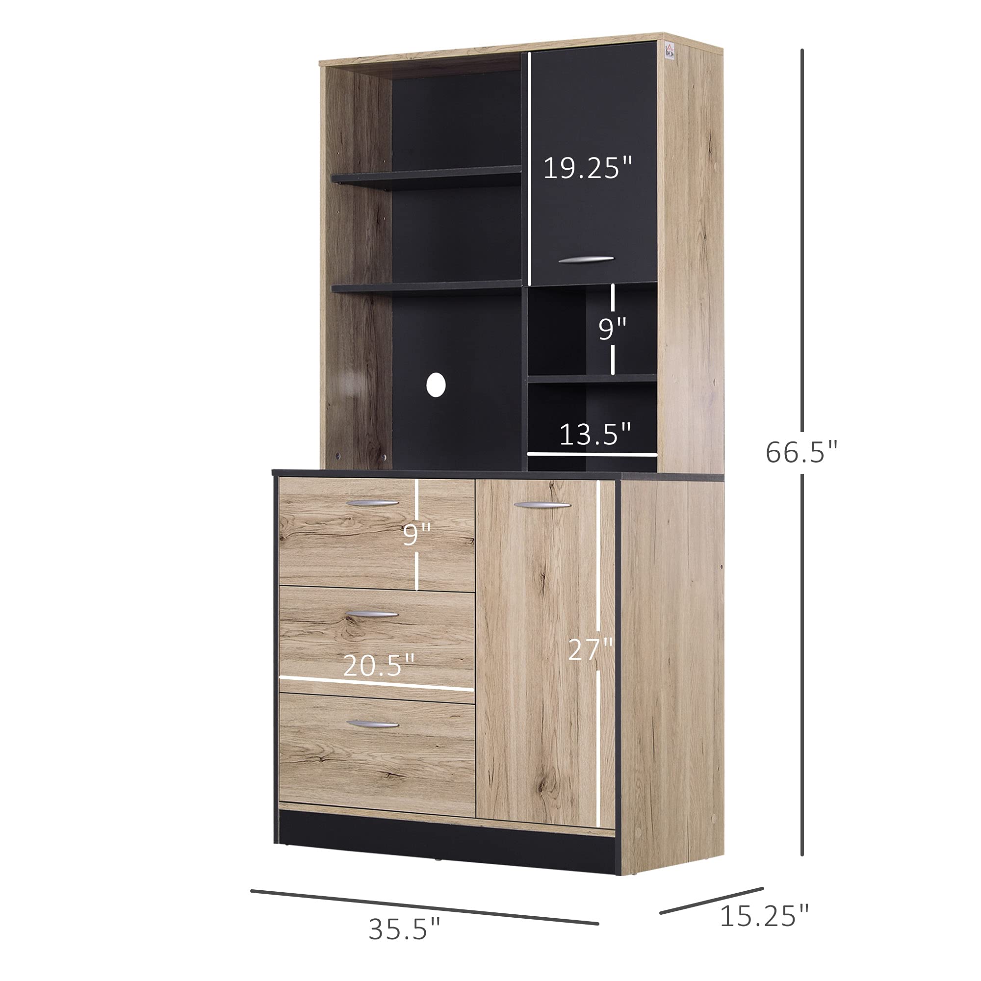 67" Freestanding Buffet with Hutch, Kitchen Pantry Storage