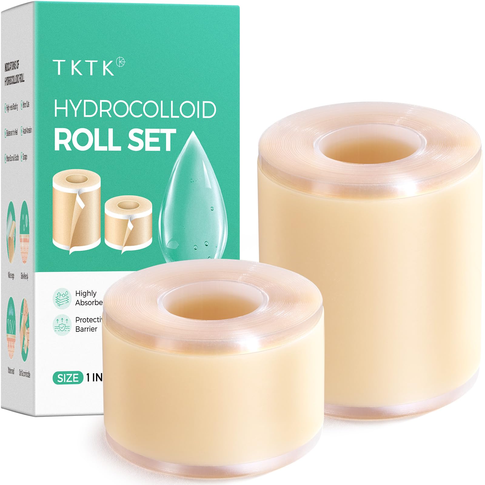 TKTK 2-Size Pimple Patch Roll Hydrocolloid Bandages Hydrocolloid Roll for Acne Wound Care Burn Blister Care Large Hydrocolloid