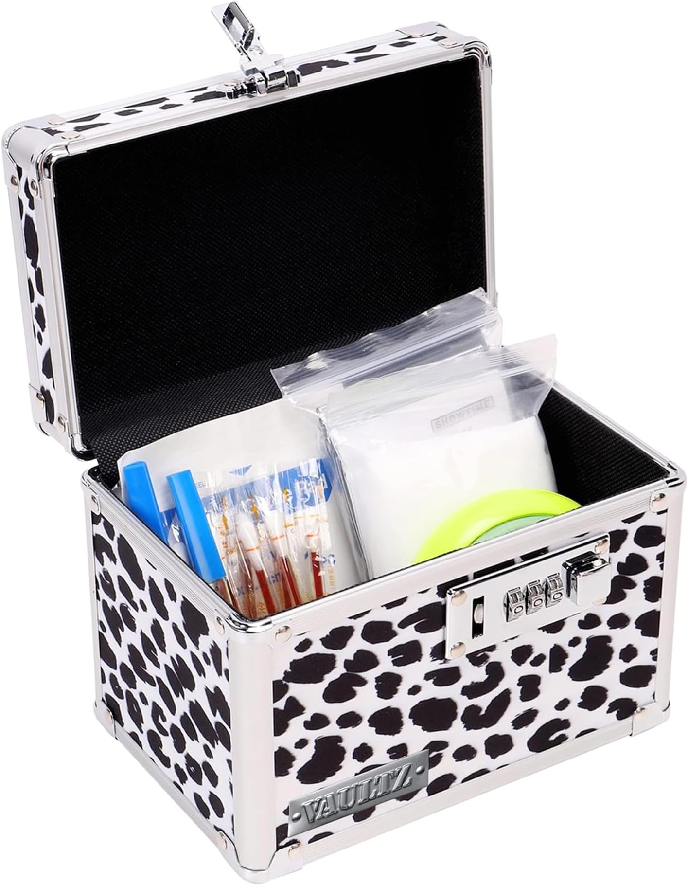 Vaultz Locking Medicine Box with Combination Lock - Secure Metal Lock Box Safe for Medication, Pills & Valuables, Small Lockbox with Code, Portable Storage Case, Leopard