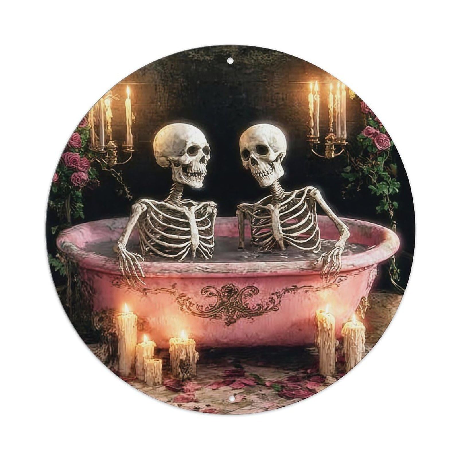 Skeletons In Pink Bathtub Retro Metal Tin Sign, Vintage Metal Poster for home, Gaming Room, Studio Workshop,Bar,Garage Wall Art Decor 8x8 inch
