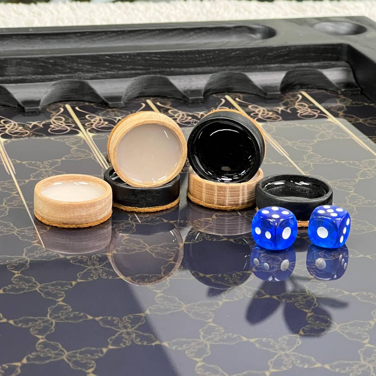 Backgammon de luxe - En bois - 60 cm - Fabriqué à la main - Avec verre trempé - Grand jeu de backgammon pour professionnels et collectionneurs