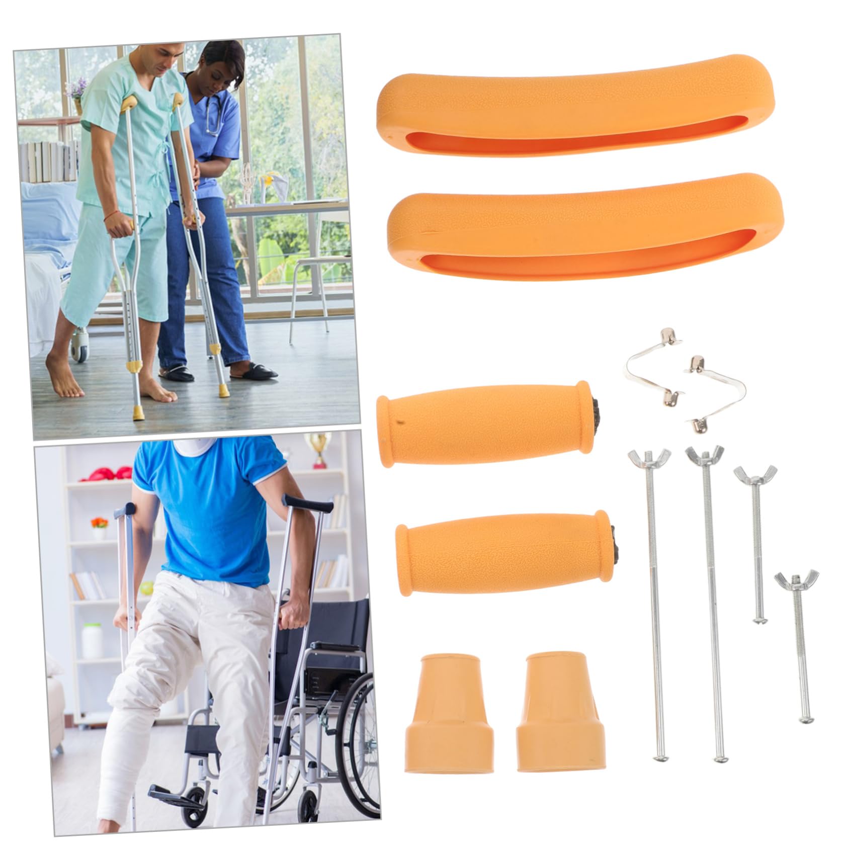 SHINEOFI Accessori per Stampelle in Gomma e Metallo, Set Gommini Antiscivolo e Manopole Ergonomiche, Ricambio per Ausilio alla Deambulazione