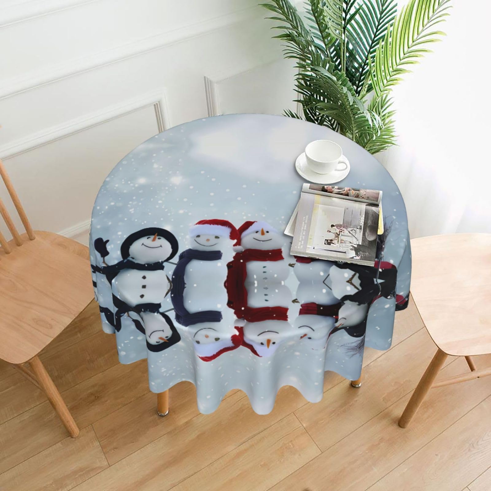 WHJSHOP Merry Christmas snowing Prints Round Table Throw 60 Inch – Waterproof Table Cover for Dining, Coffee Tables, Parties & More - Soft, Wrinkle-Resistant Table Layer