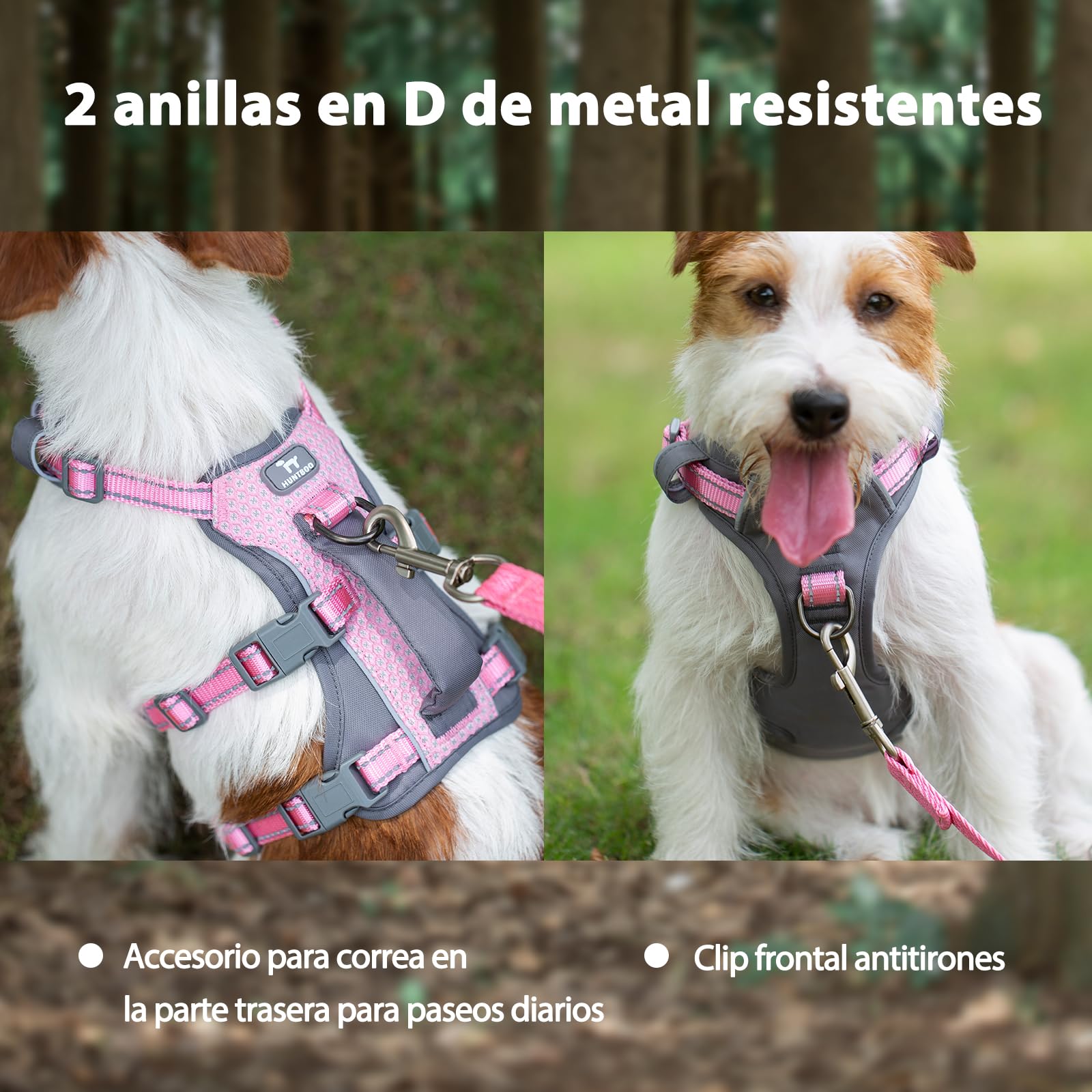 Huntboo Arnes Perro Pequeño Mediano Grande, Arnes Antiescape Perro con Asa, Reflectante Arnés Antitirones para Perros, Chaleco Transpirable y Ajustable, para Paseo y Entrenamiento (Rosa Claro,S)