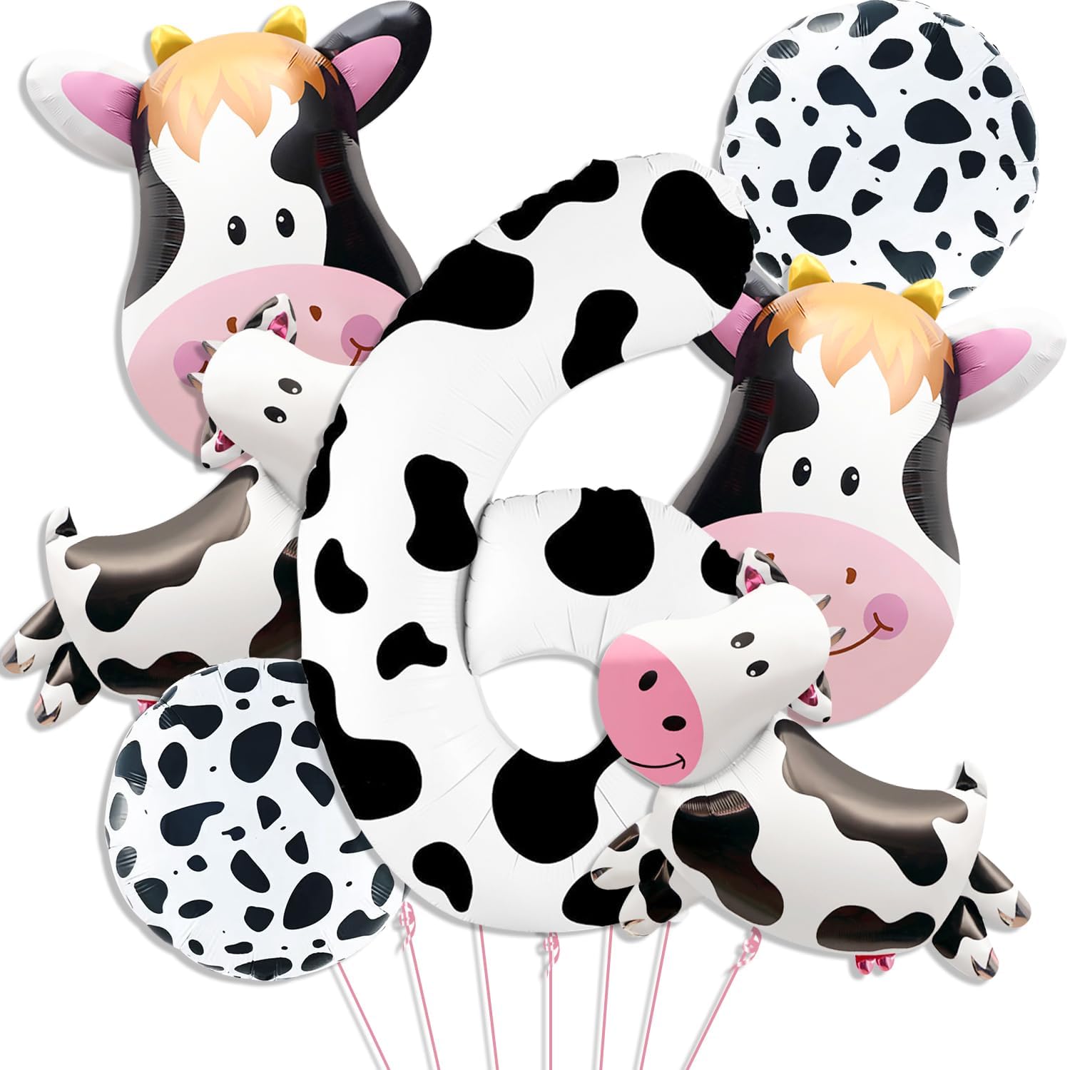 7Pcs Cow Balloons - Cow Print Balloon Huge Cow Head Foil Balloons Number 6 Balloon Cow Decorations for 6th Birthday Farm Animal Birthday Decorations Western Cowboy Theme Party Decoration