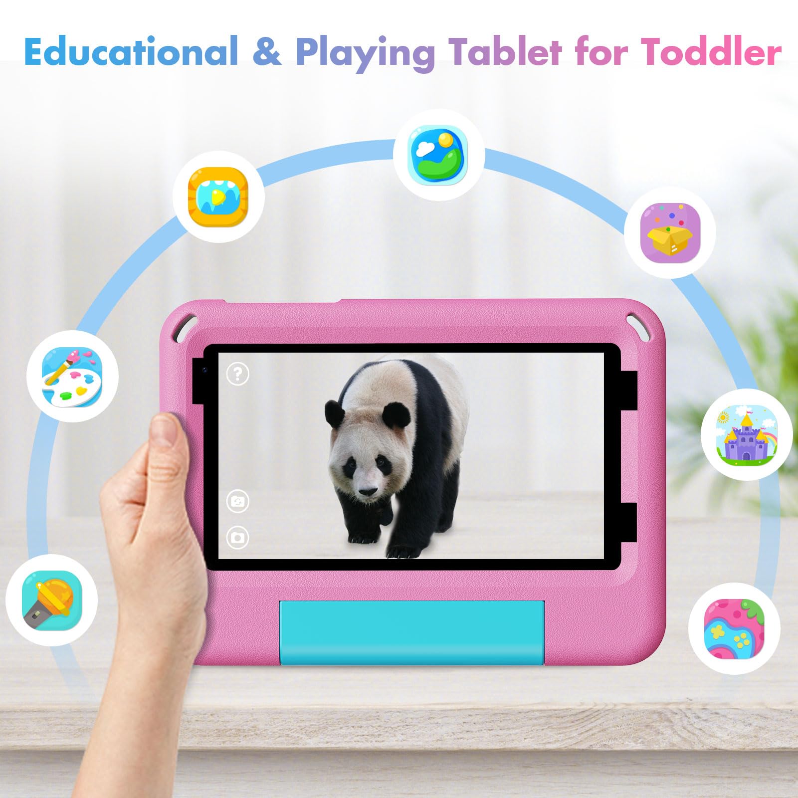Tablet Android 15 con custodia per bambini da 7 pollici, pad da 64 GB per bambini dai 3 ai 12 anni, educazione, giochi, controllo genitori, WiFi integrato, Bluetooth, doppia fotocamera