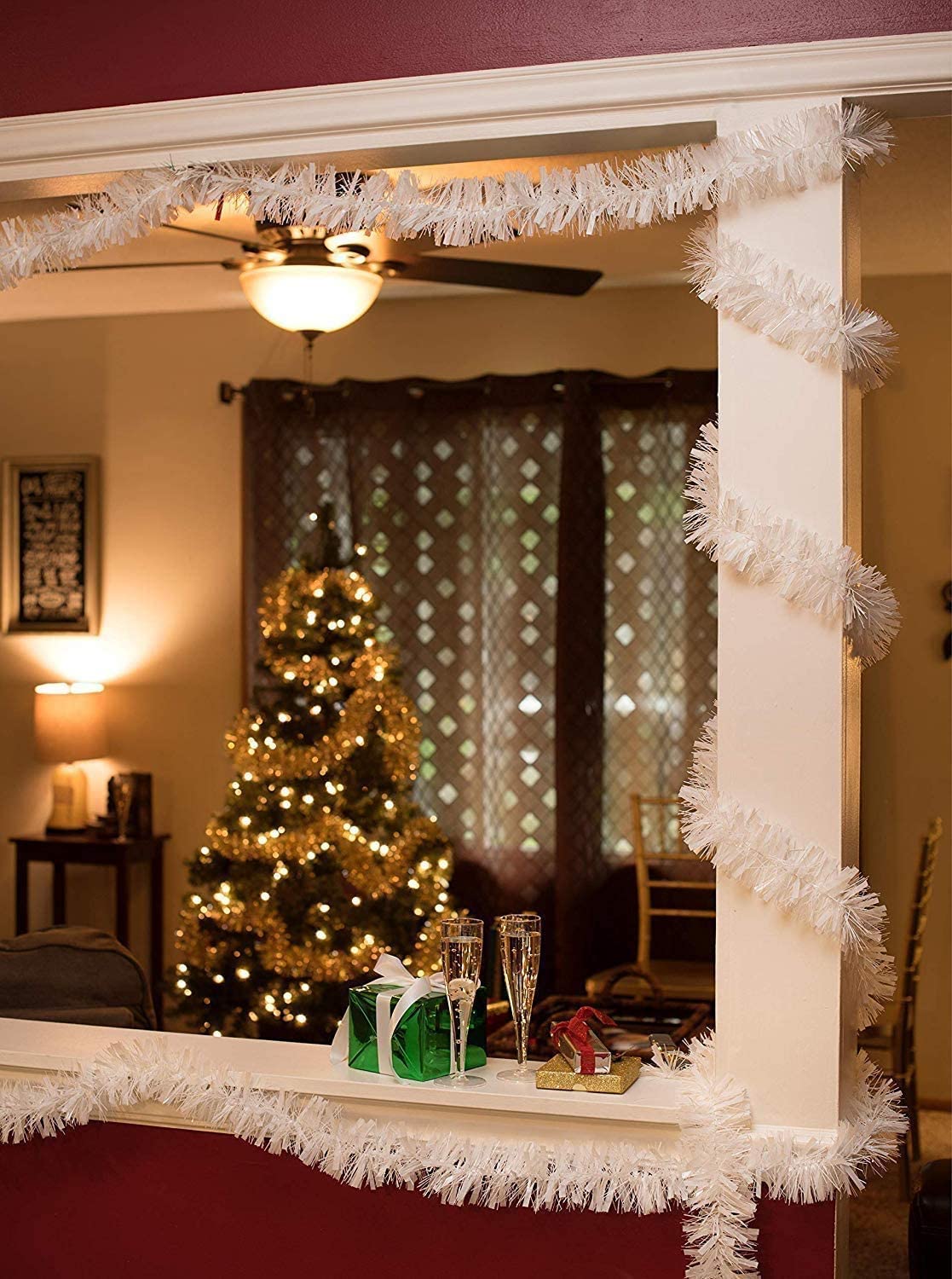 CCINEE Lametta-Girlande, 90 m, weiß, metallische Girlande für Weihnachtsbaum, Party, Innen- und Außenbereich