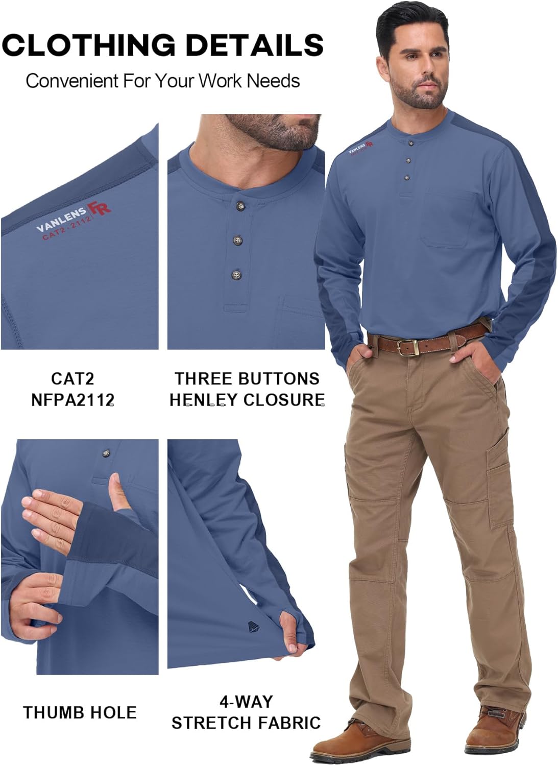 FR Shirts for Men 5.5OZ Lightweight Stretch Patriot Baseball T-Shirt Work Shirt - Image 5