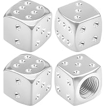 4PCS Dice Style Tire Valve Stem Caps, Universal Air Stem Cap, Car Tire Air Caps Covers with O Rubber Ring, Aluminium Alloy Dustproof Tire Valve Stem Covers for Most Vehicles Silver