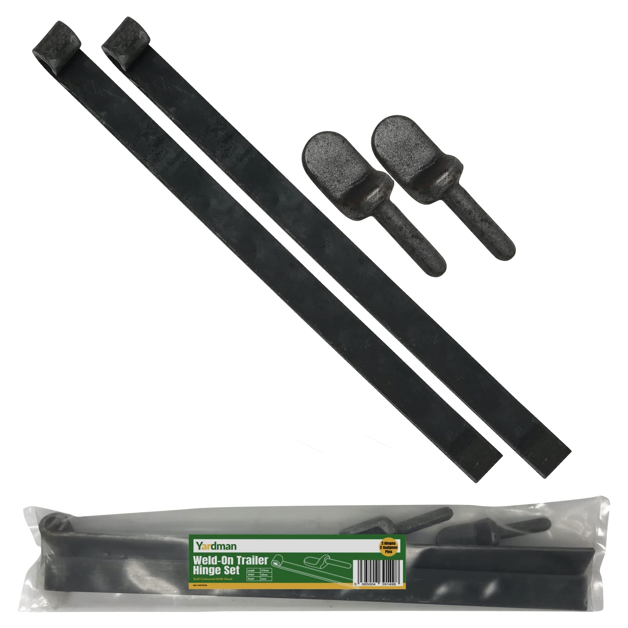 YARDMAN Weld On Trailer Hinge Set – 2 Hinges and 2 Gudgeon Pins –Self Coloured Steel – Heavy Duty for Horse Box, Trailers and Gates – 475mm Long