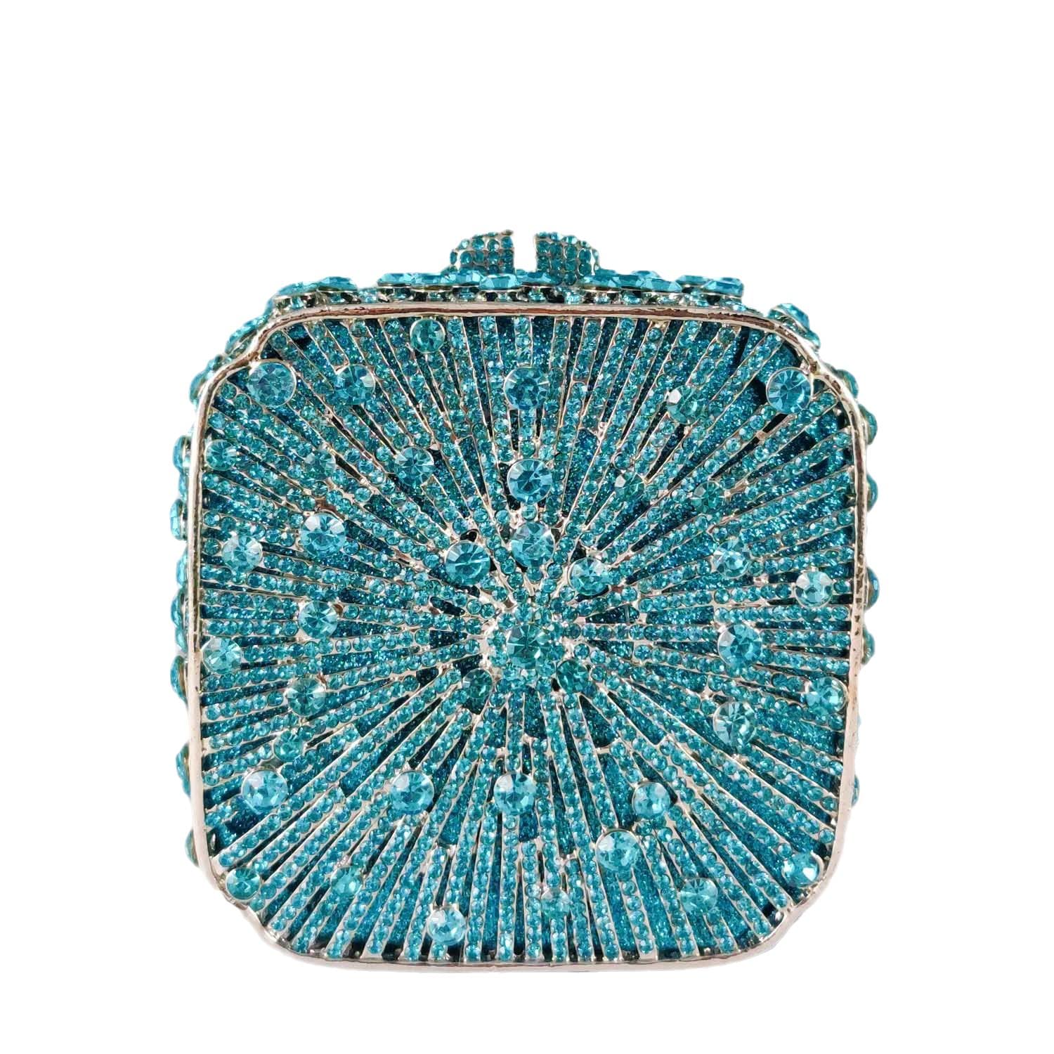 Boutique De FGG Women Metal Box Crystal Clutch Purse Evening Bag Wedding Bridal Rhinestone Handbags Party Clutch Bag,Mini