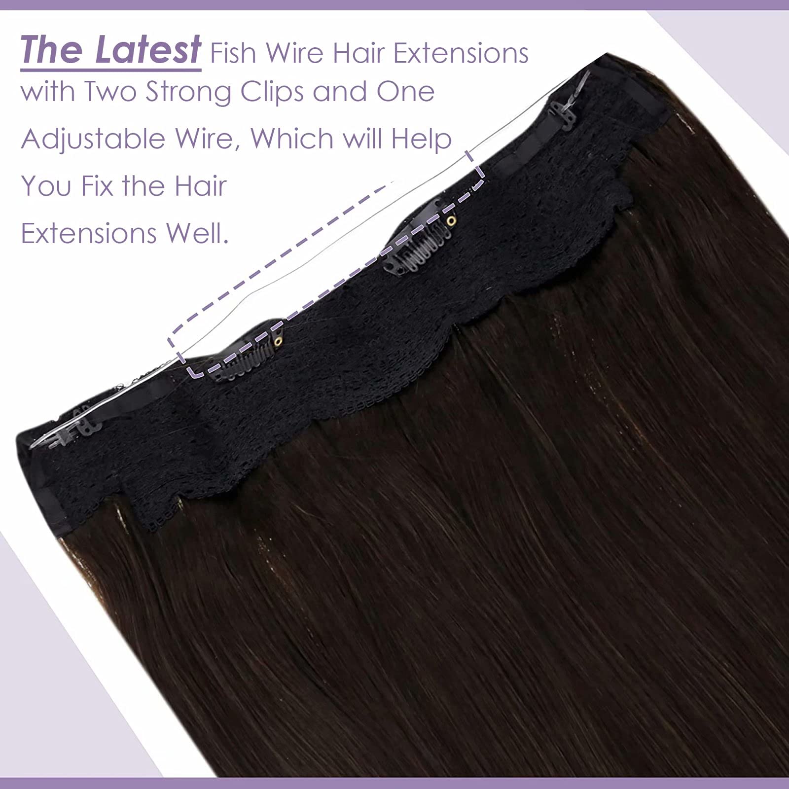 LaaVoo Human Hair Extensions Darkest Brown Real Remy Hair Invisible Wire Undetectable 100% Real Straight Hair Extensions Long-Lasting 80g 18 Inch #2 - Image 4