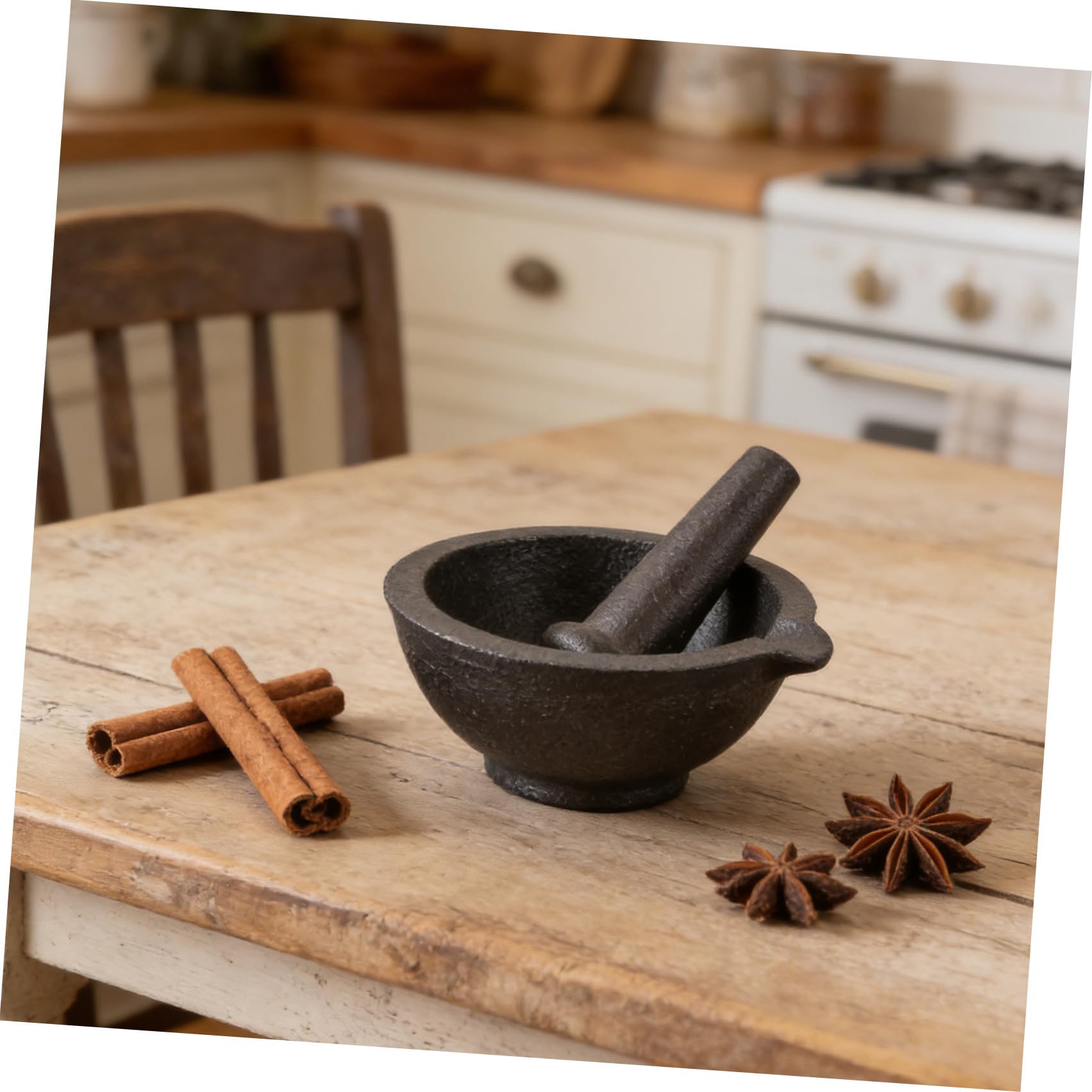 Mortier et Pilon en Fonte Noire, Broyage Manuel Polyvalent Cuisine