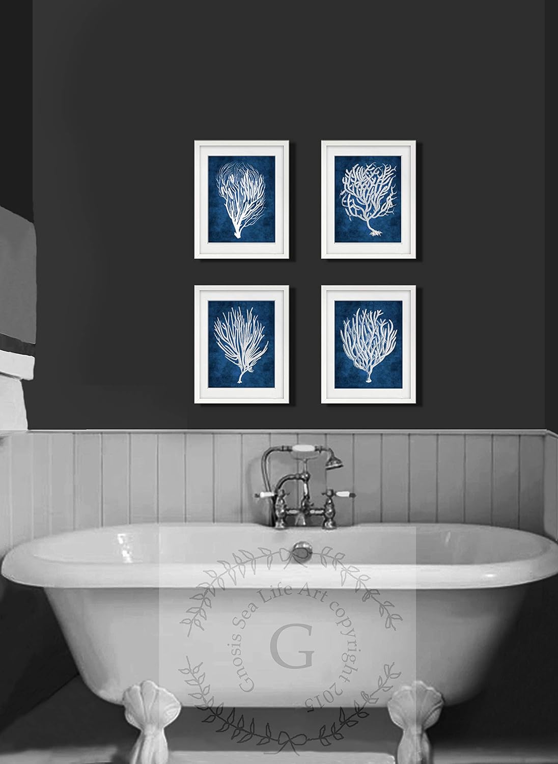 Gnosis Picture ArchiveSea Coral Beach Decor Set of 4 Unframed Deep Blue Wall Art Prints, 8.5x11 paper size; images are 8x10