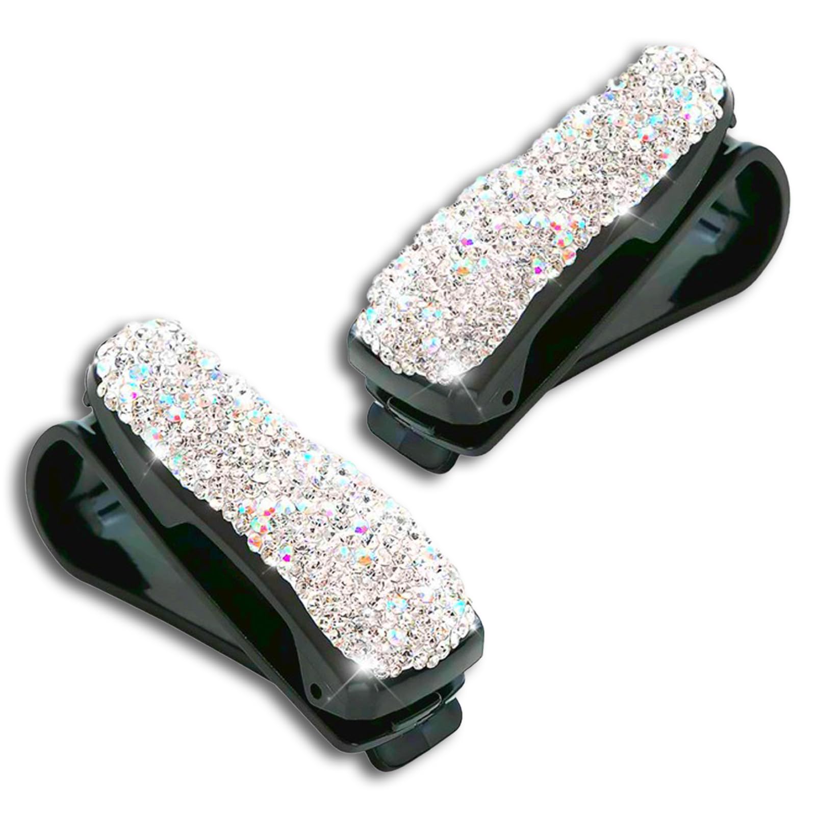 Luminuti 2 Pcs Bling Sunglasses Holders for Car Sun Visor, Bling Crystal Sunglasses Hanger, Fashion Ticket Card Clip Eyeglasses Mount for Women Girls (White)