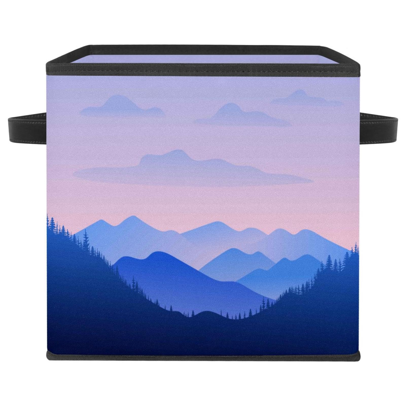 Boîte de rangement pliable avec poignées tissu imprimé montagne