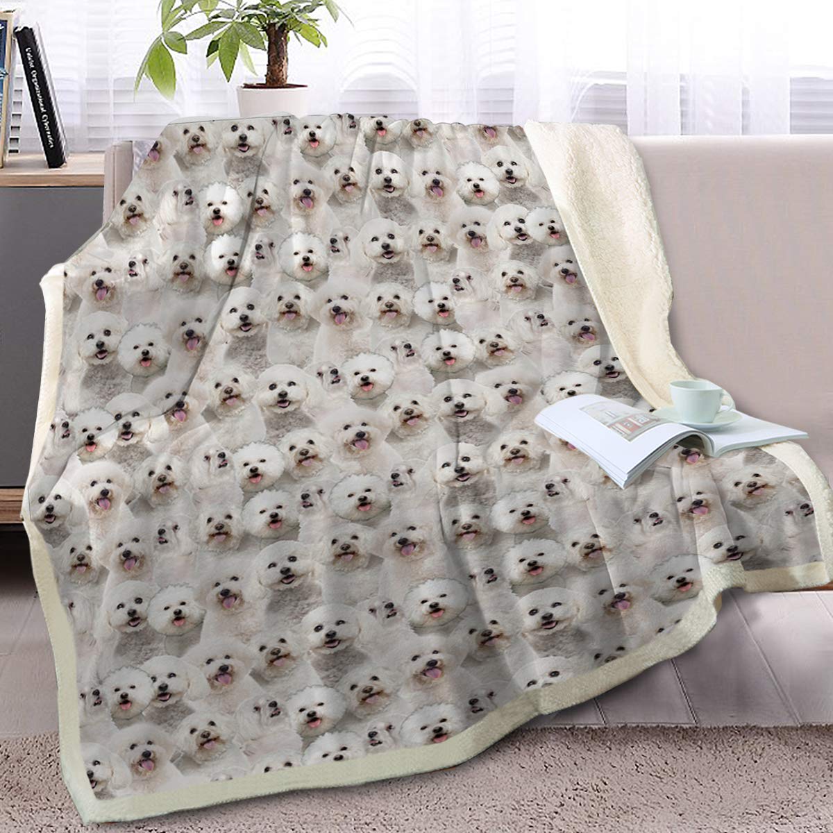BlessLiving Bichon Frise Sherpa Fleece Throw Blanket 60