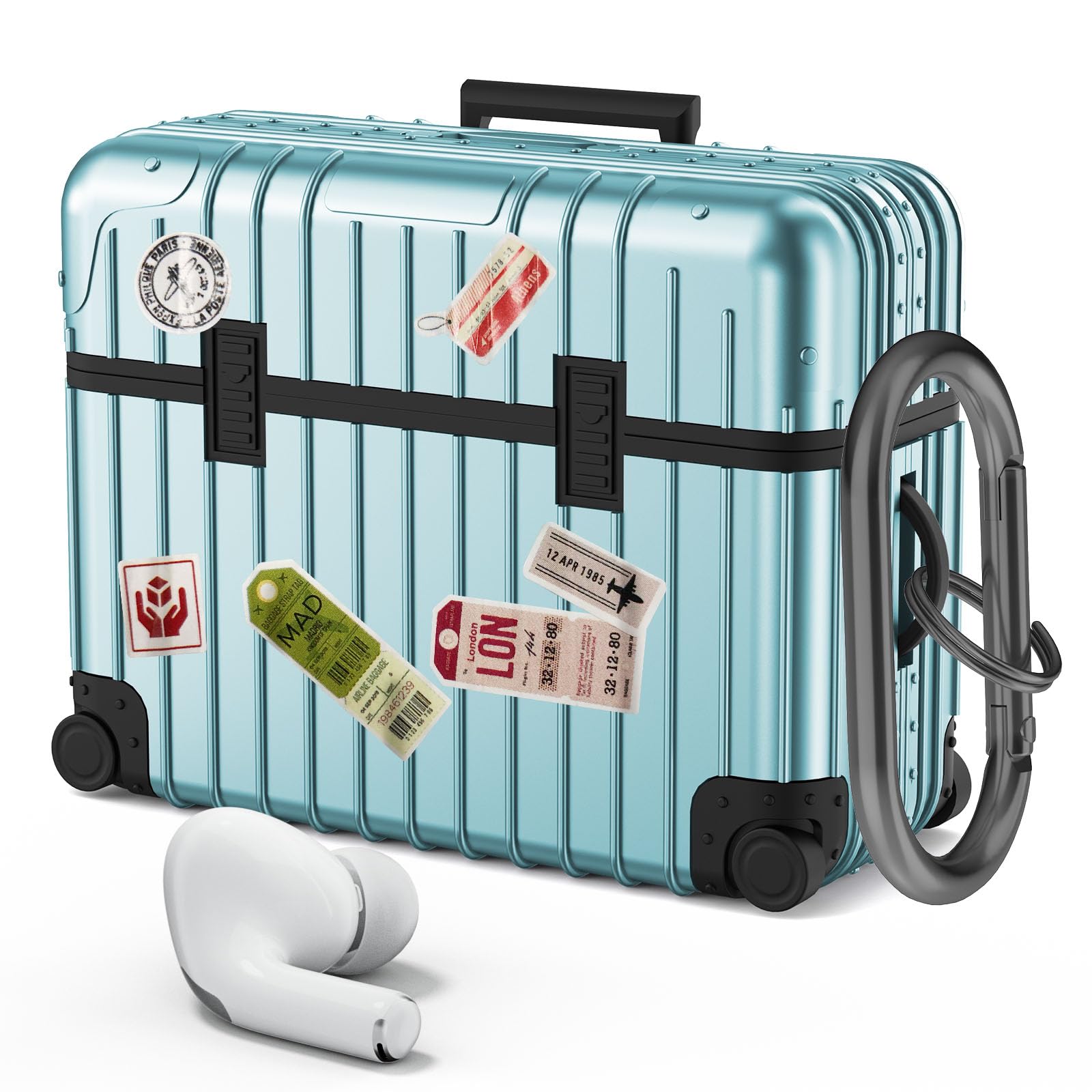 KOREDA Compatible with AirPods Pro 2nd/1st Generation Case Cover, Cute Funny Suitcase Design Case for Airpods Pro 2nd/1st Gen, Fashion Protective Hard Case for Women Men with Keychain