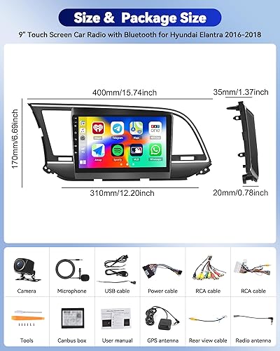 Miniatura 32 de Camecho Radio estéreo de coche 2+64G para Hyundai Elantra 2016, Android 13 estéreo de coche con CarPlay Android Auto, radio de coche con pantalla