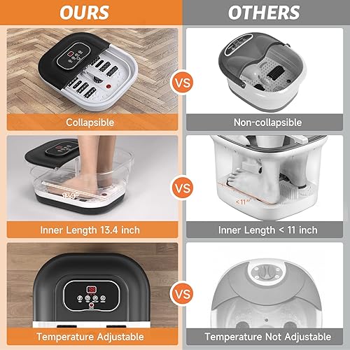 Miniatura 6 de Masajeador de pies plegable para pedicura, baño de pies con burbujas de calor y masaje y chorros, remojo de pies con calefacción de 95  a 118  con 8