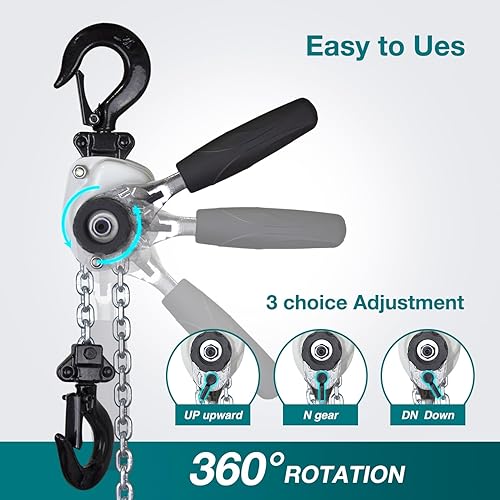Miniatura 4 de TOYO Mini polipasto de cadena de 550 libras, 10 pies, polipasto de palanca de 14 toneladas, mini tirador de cadena de palanca 3M con 2 ganchos