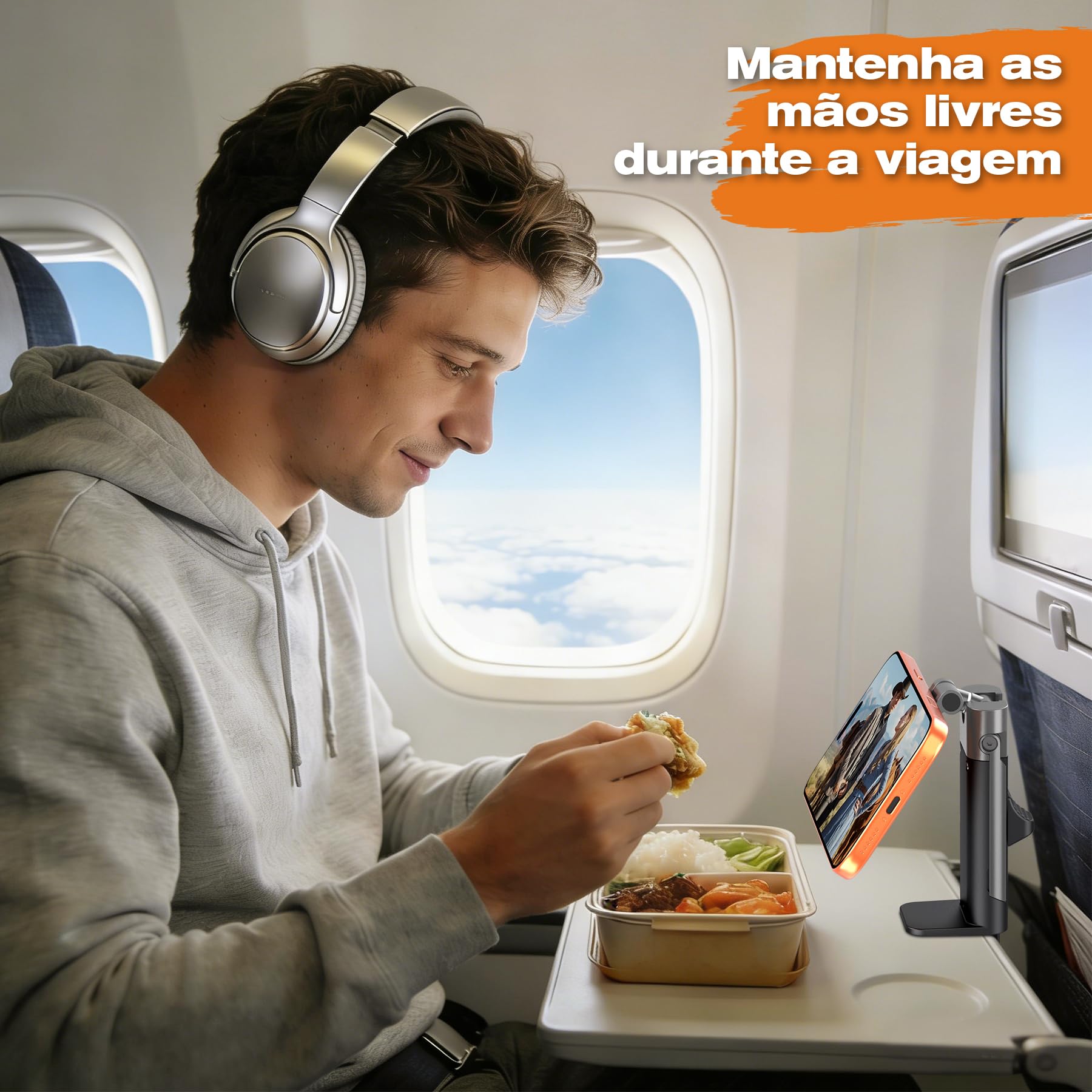 Soporte para teléfono de viaje, clip 2 en 1 y soporte de trípode, soporte magnético para teléfono para avión, escritorio, equipaje, compatible con iPhone 13-17 Series, teléfonos Android (anillo