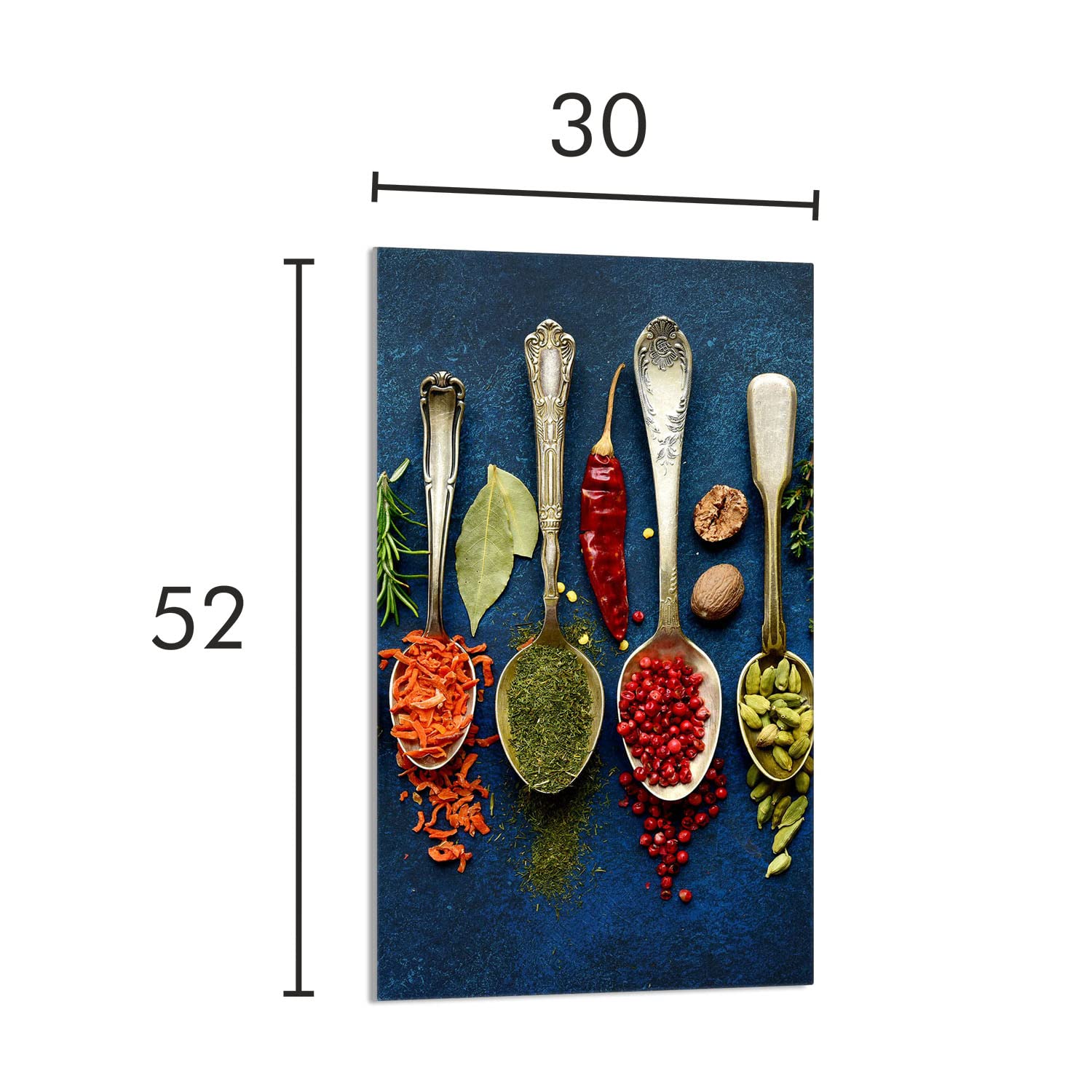 Plaque de recouvrement, 30 x 52 cm, en verre, pour cuisinières électrique, à induction, convient comme décoration, protection anti-éclaboussures ou planche à découper, Ardoise Épices