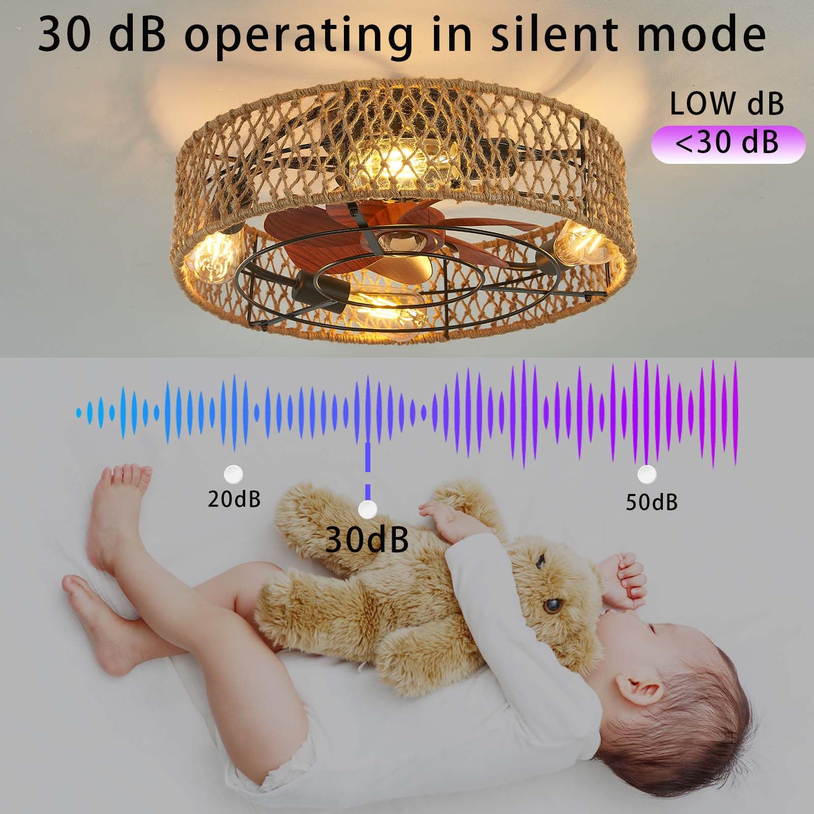Ventiladores de techo retro con luces y control remoto, ventiladores silenciosos reversibles con luces, 6 velocidades, luces de techo de CC, temporizador, lámpara industrial para dormitorio y salón.