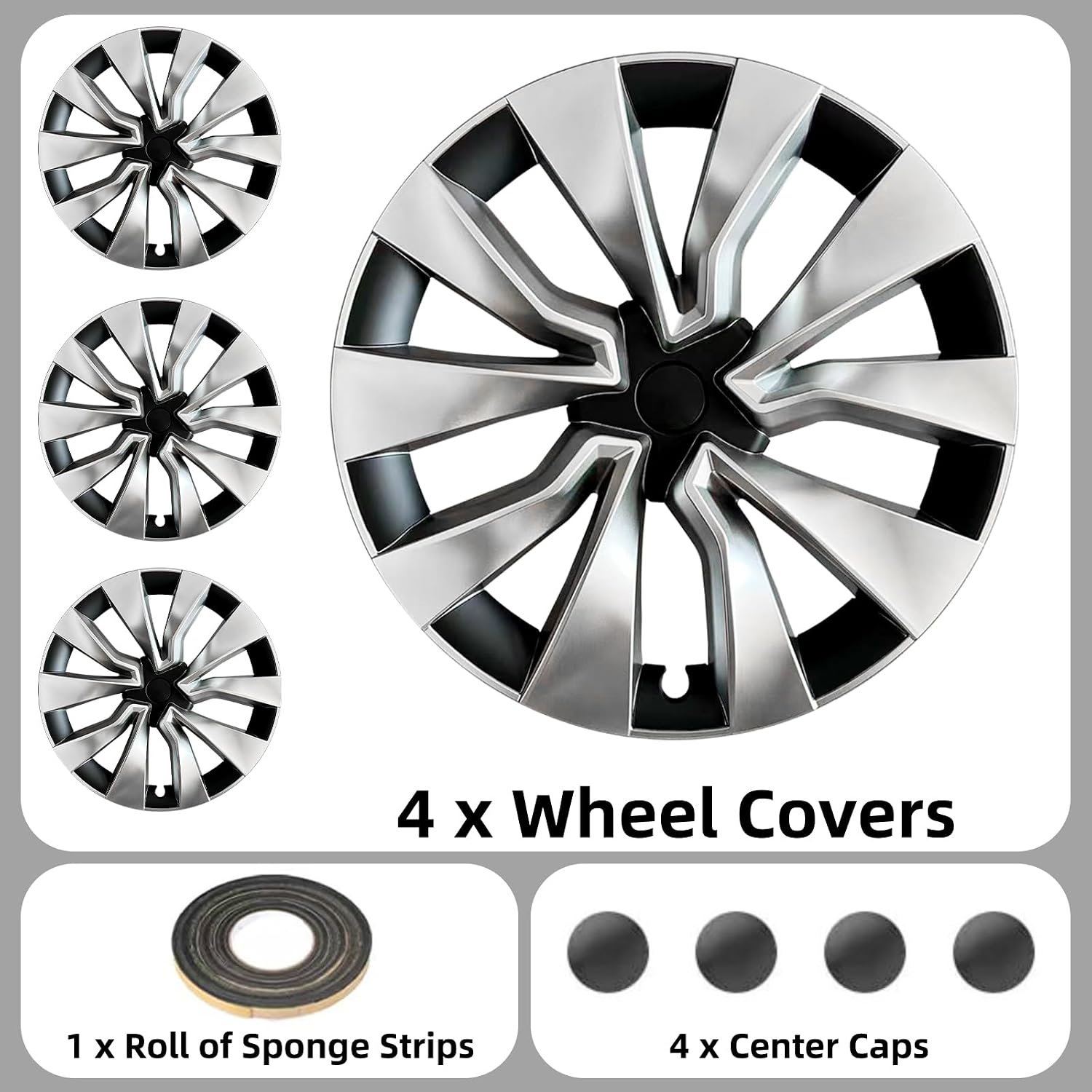 4PCS 19 Inch Hubcaps Wheel Covers for Model 3 (2023 2024 2025 2026) 19" Wheel Hub Covers for Model 3 Highland Rim Full Cover Hub Cap Silver Black