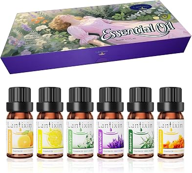 Lantixin Top 6 Essential Oils Set Frankincense, Rosemary, Eucalyptus, Lavender, Sweet Orange, Lemon - Perfect Starter Kit for Diffusers, Aromatherapy Beginners - 6 x 0.3 oz 1.8 fl oz Total