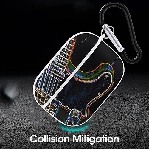 Miniatura 6 de Funda de guitarra eléctrica de color para Airpods Pro (21 generación) con llavero, funda protectora completa a prueba de golpes, funda rígida de