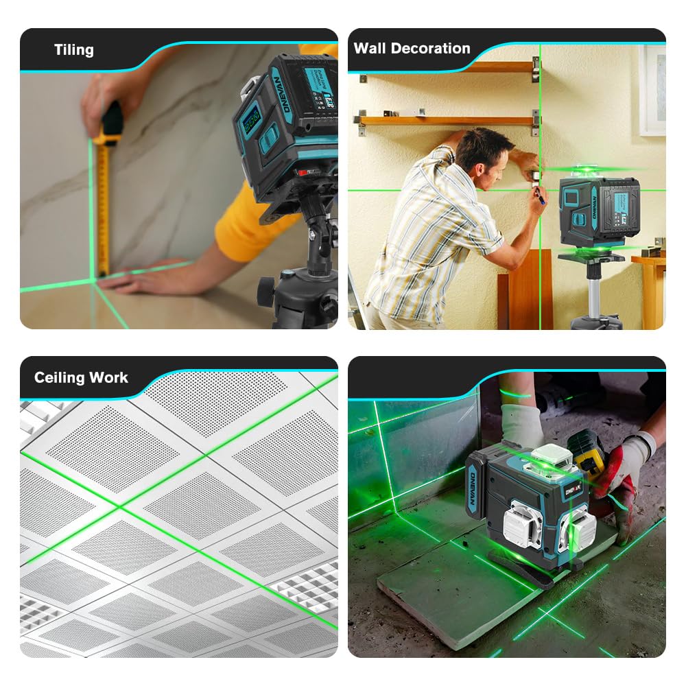 ONEVAN Livella Laser con Treppiede, 4D 360° Laser Autolivellante, Auto-Livellante ±3°, Raggio 30 m, 2 Batterie 4800 mAh, App & Telecomando, per Piastrelle, Soffitti e Appendi Quadri
