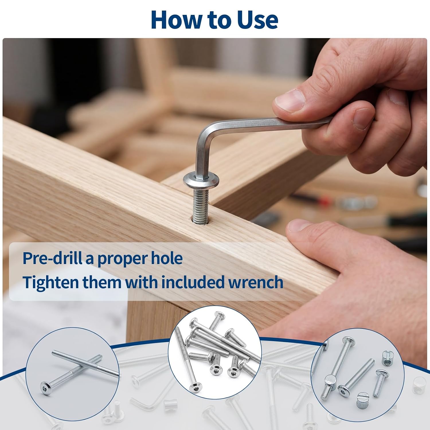 121Pcs Furniture Screws Replacement Set W M6x20mm/40mm/60mm/80mm Bed Frame Bolts, Barrel Nuts and 3 in 1 Cam Connector Fittings for Drawer Dresser Cabinet Bed
