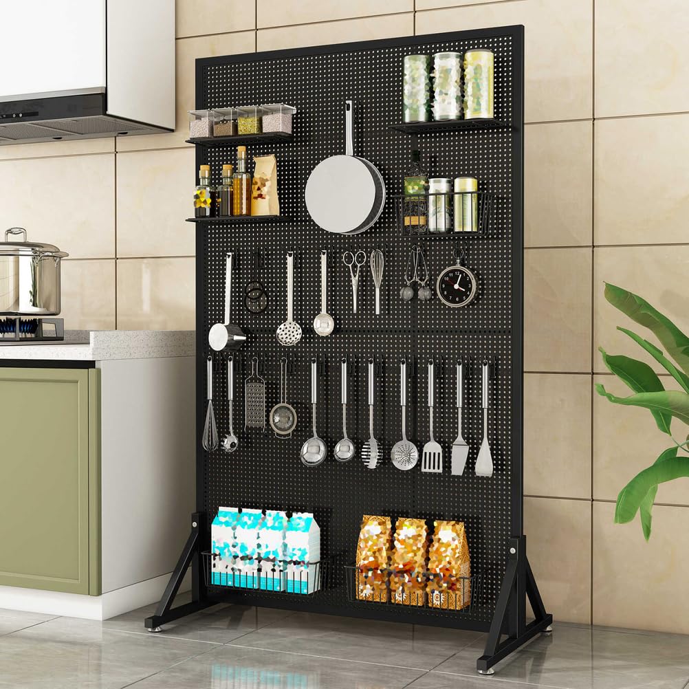 Paneles Metálicos De Tablero Perforado, Tablero Organizador De Suelo con Gancho, Estante De Almacenamiento para Tableros Perforados, Ideal para El Hogar, La Cocina,100x50cm