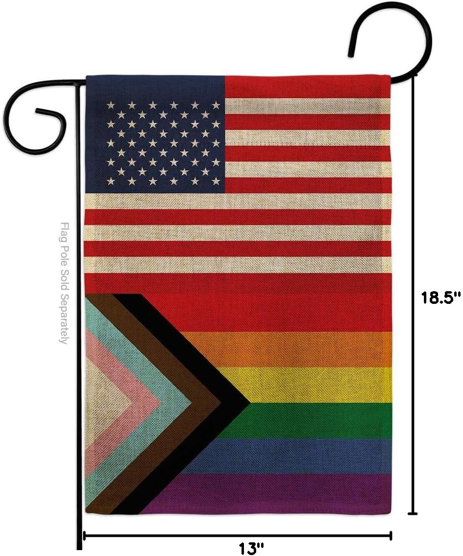 US Progress Pride Burlap Burlap Garden Flag Support Rainbow Love LGBT Gay Bisexual Pansexual Transgender Small Decorative Gift Yard House Banner Double-Sided Made In USA 13 X 18.5