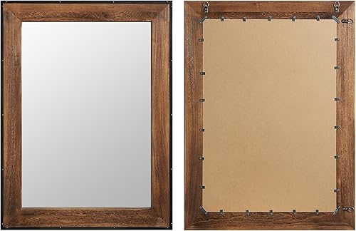 Miniatura 2 de YOSHOOT Espejo de baño con marco de madera de granja, 32 x 24 pulgadas, espejo de tocador de pared de hierro y madera natural rústica para